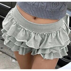 Ruffled Layered Skirt Gray Lined sz Small skort Fairycore Balletcore Y2K NEW